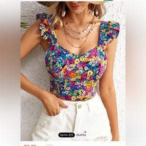 NWT SHEIN WYWH Floral Print Tie Backless Ruffle Trim Crop Top